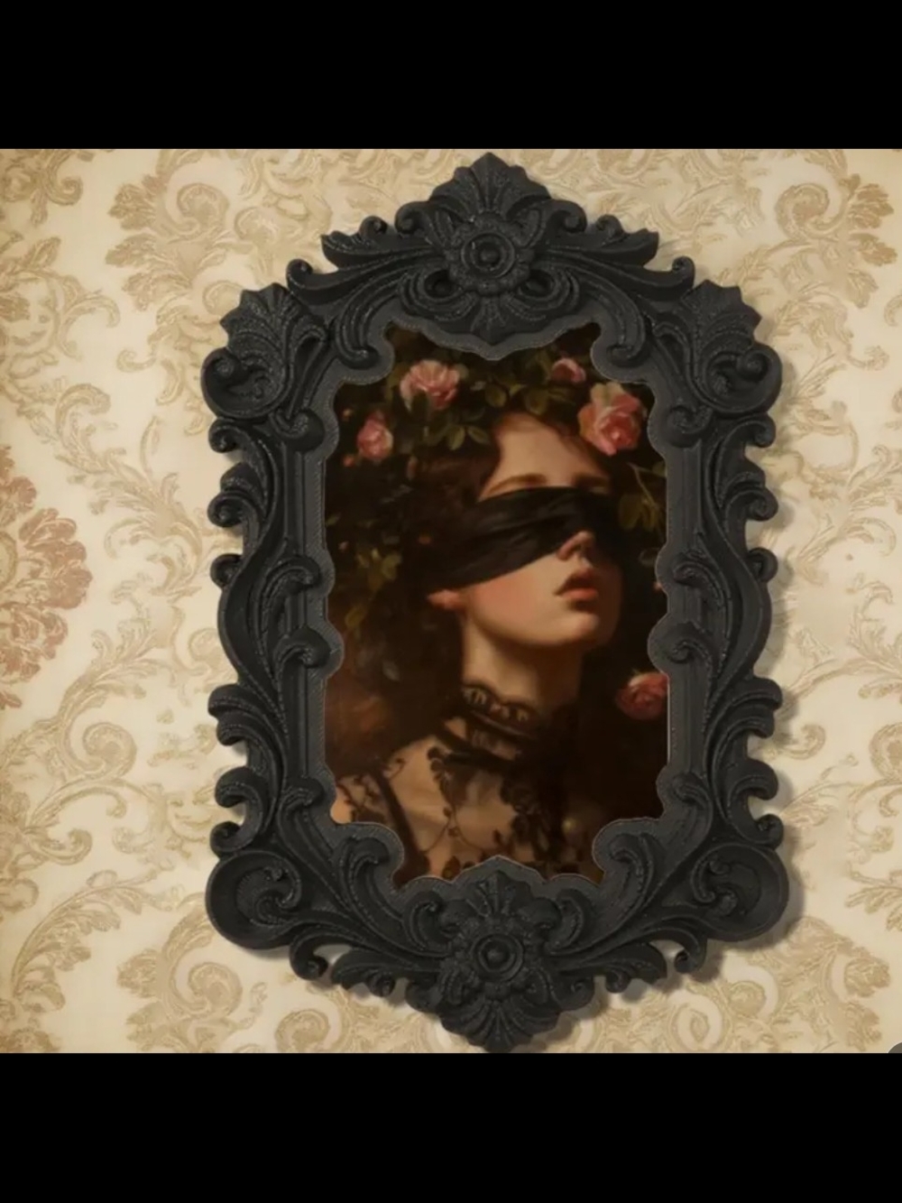 Ornate Black Baroque Resin Wall Frame with Romantic Art Print